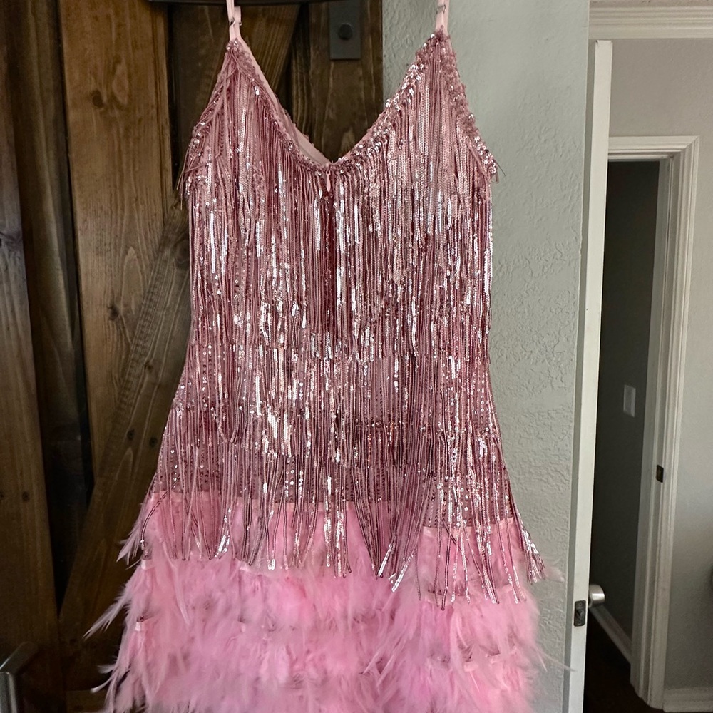 Pink Sequin and Feather Dress - Picture 2 of 2